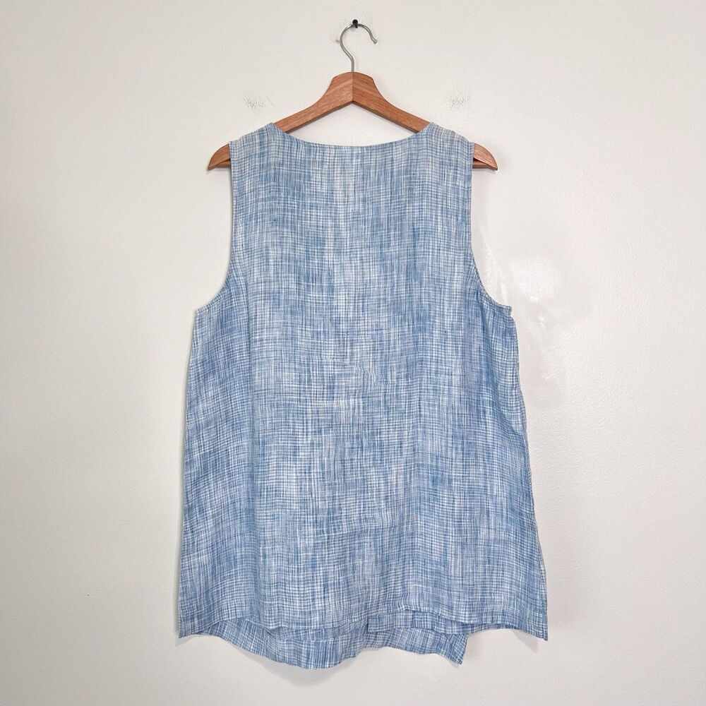 J Jill Pure Jill 100% Linen Blue White Sleeveless Tunic Top Size L Petite - Picture 6 of 9